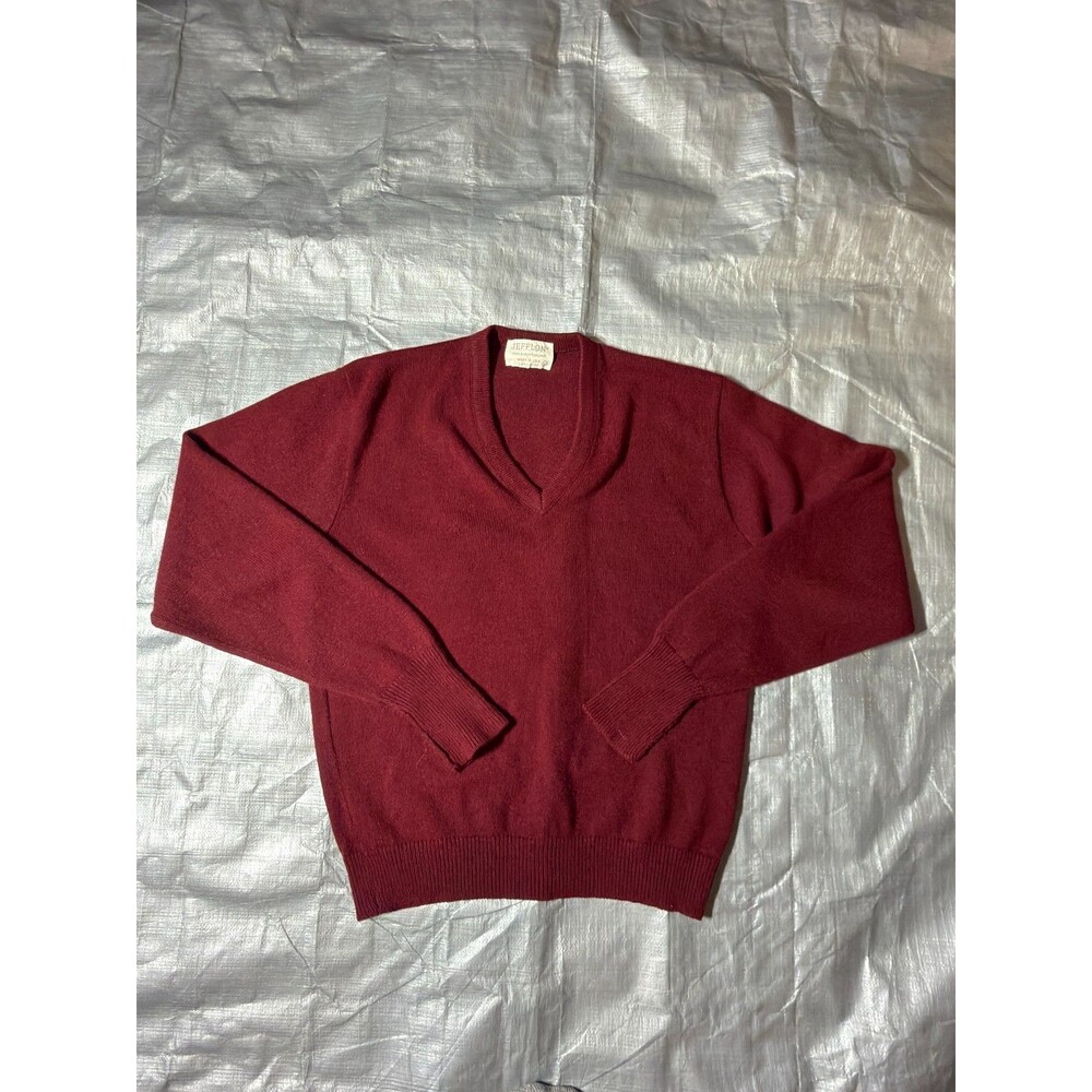 Vintage 60s 70s Lord Jeff Jefflon V Neck Sweater Mens Large Burgundy USA Made